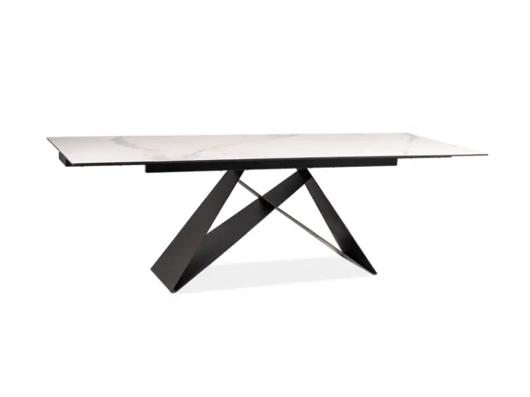Rozkladací jedálenský stôl Westin CERAMIC 180-260x90 BIELÝ MRAMOR/čierna mat