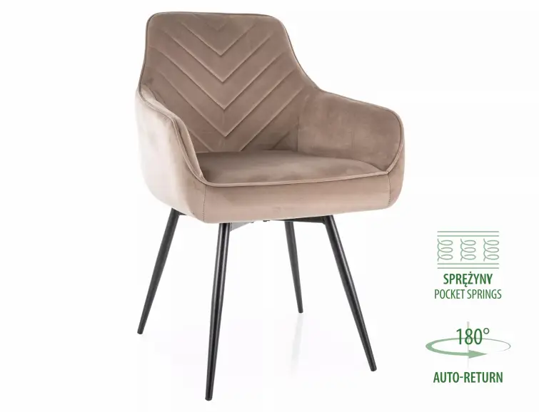 Jedálenská stolička/kreslo SERVIO VELVET béžové otočné 180°