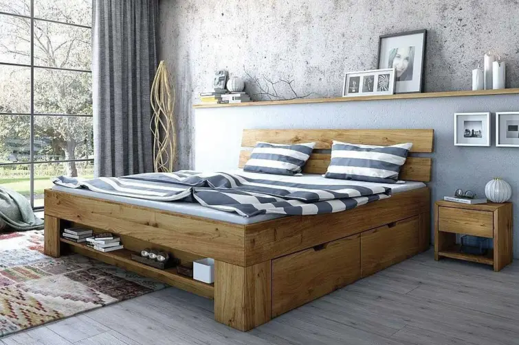 BRADOP Dubová posteľ so zásuvkami TINA 160×200
