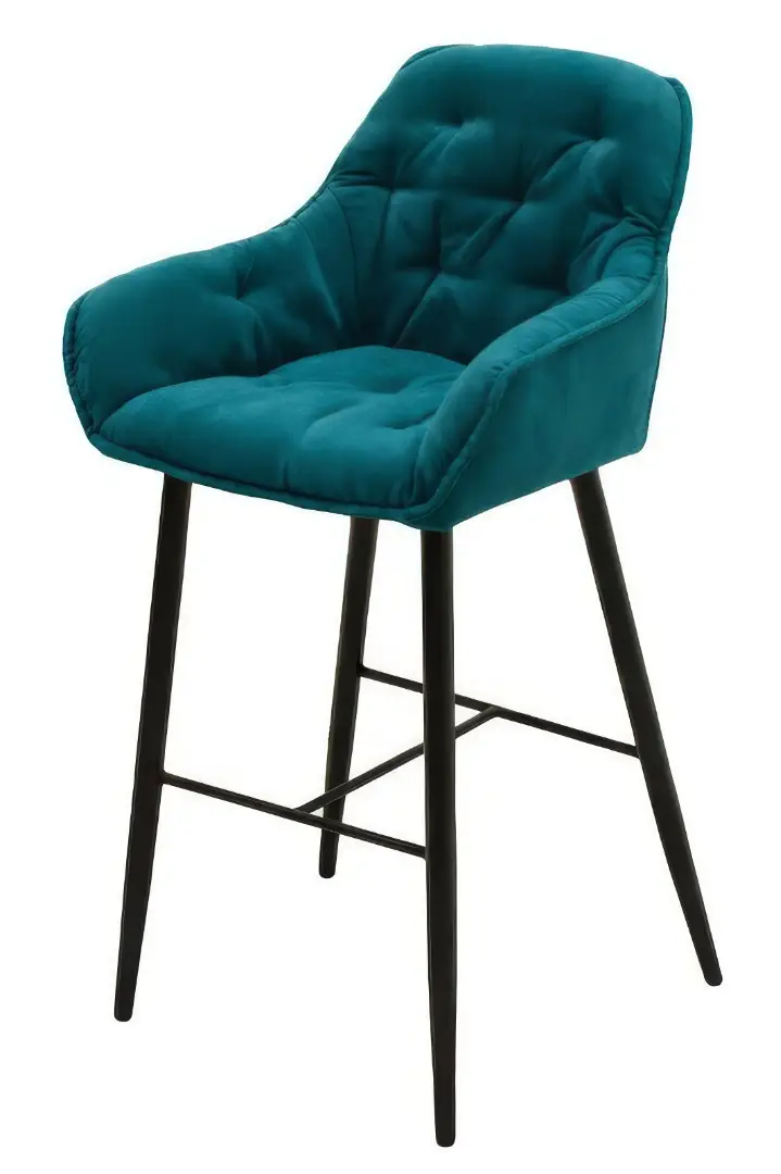 Barová stolička čalúnená DONA čierna kovová podnož, zamatové sedadlo 258 - tyrkysová