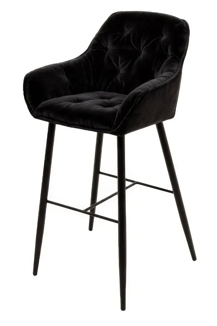 Barová stolička čalúnená DONA čierna kovová podnož, zamatové sedadlo 258 - tyrkysová
