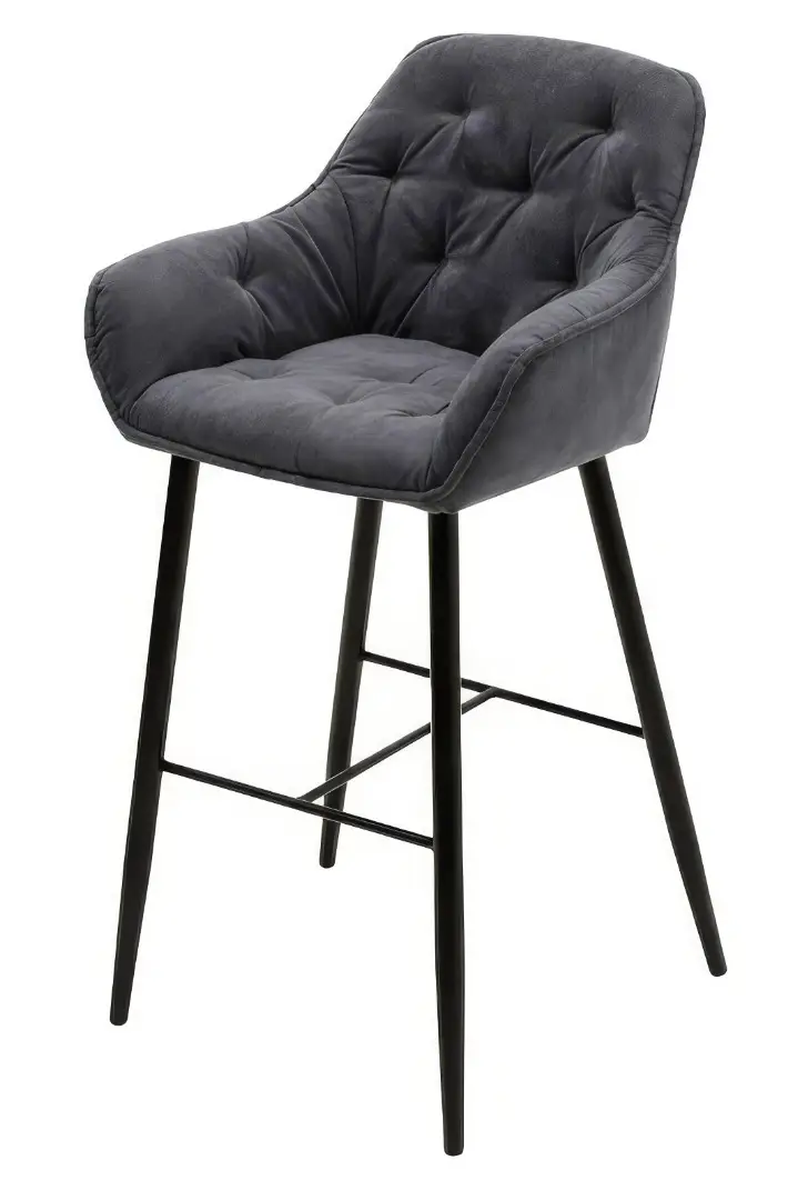 Barová stolička čalúnená DONA čierna kovová podnož, zamatové sedadlo 258 - tyrkysová