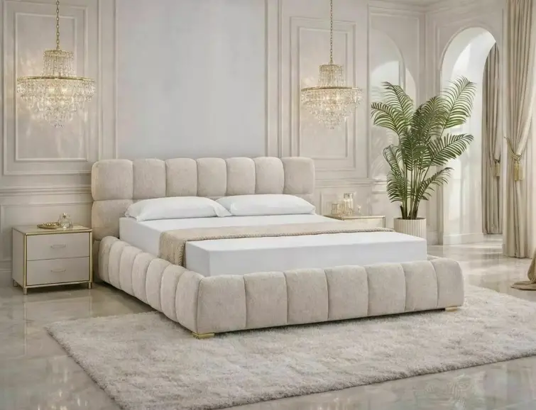 Čalúnená posteľ PARMA RAVEN 140x200 béžová, zdvíhací rošt