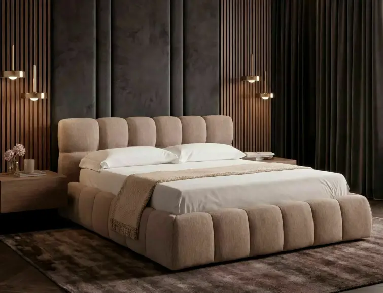 Čalúnená posteľ PARMA RAVEN 160x200 tmavo béžová, zdvíhací rošt