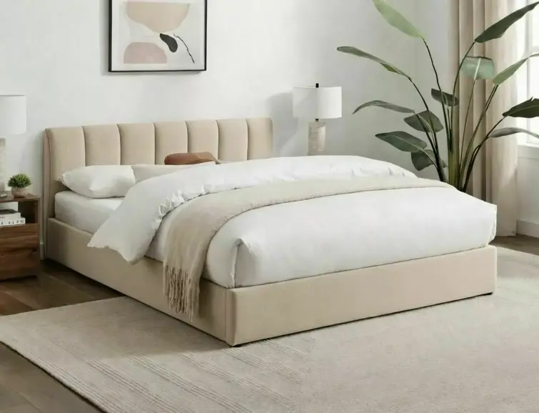Čalúnená posteľ MONTREAL 120x200 svetlo béžová so zdvíhacím roštom 