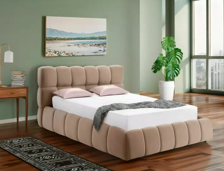 Čalúnená posteľ PARMA VELVET 140x200 FARBA TMAVO BÉŽOVÁ