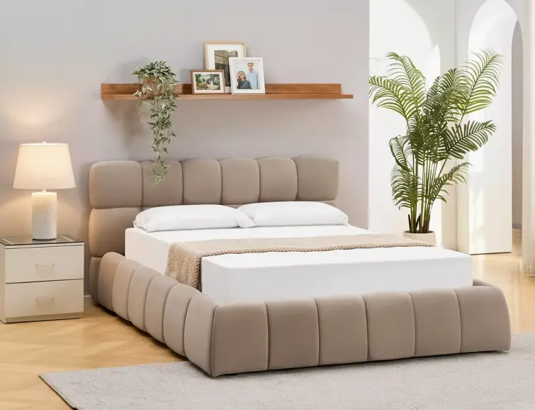 Čalúnená posteľ PARMA VELVET 160x200 tmavo béžová, zdvíhací rošt